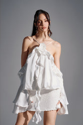 CHIC AF RUFFLE MINI DRESS IN WHITE