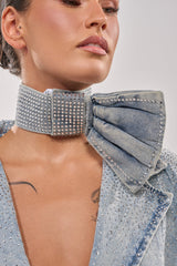 WITH A BOW DENIM NECKLACE