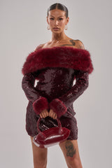 BABY IT'S COLD OUTSIDE FUR TRIM SEQUIN MINI DRESS