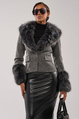 I SEE LONDON FUR TRIM BLAZER