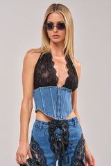 LACED UP DENIM CORSET