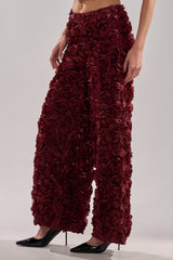 ROSE PETALS WIDE LEG TROUSER IN BURGUNDY