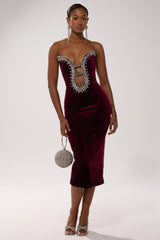 FEELIN THE LOVE VELVET RHINESTONE MIDI DRESS
