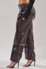 THE BEST PLUM FAUX LEATHER CARGO TROUSER