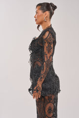 SUPER LUXE LACE TIE-FRONT BLOUSE