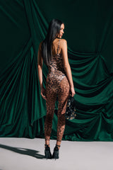 LENNON SATIN MESH PRINTED JUMPSUIT