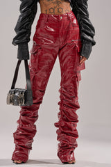 STRAIGHT TO THE POINT STACKED FAUX LEATHER TROUSER