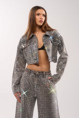 PICK N CHOOSE RHINESTONE DENIM JACKET IN GREY