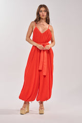 VACATIONING PLEATED JUMPSUIT IN ORANGE