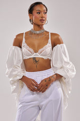 MORE THAN ENOUGH SATIN SHRUG IN WHITE