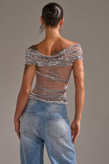 SHINE LIKE A DIAMOND RHINESTONE MESH BLOUSE