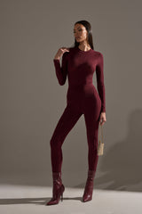 TWINKLING LIGHTS RHINESTONE MESH LEGGINGS IN BURGUNDY