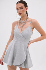 RESORT CASUAL SLEEVELESS ROMPER IN HEATHER GREY