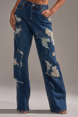 LETS GO BABY DISTRESSED DENIM