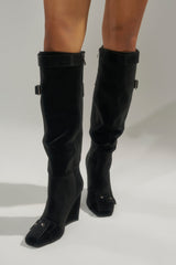 AZALEA WANG ALLONAS BLACK KNEE HIGH CHUNKY BOOT