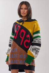 ALPHA FEMALE HOODED SWEATSHIRT DRESS IN YELLOW MULTI