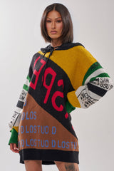 ALPHA FEMALE HOODED SWEATSHIRT DRESS IN YELLOW MULTI