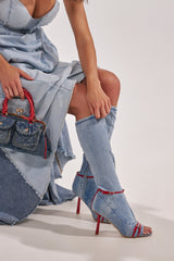 AZALEA WANG EMIRA DENIM STILETTO OPEN TOE BOOT