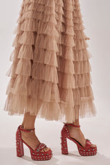 AZALEA WANG EUGENIJA RED CHUNKY EMBELLISHED STUDDED SANDAL