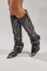AZALEA WANG GERVASE BLACK PU SILVER HARDWARE WESTERN BOOT