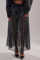 DANCING QUEEN RHINESTONE MESH MAXI SKIRT