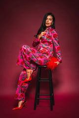 DOZEN ROSES SATIN BLAZER IN FUCHSIA