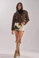 KIRA SUEDE EFFECT HOODED MOTO