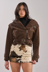 KIRA SUEDE EFFECT HOODED MOTO