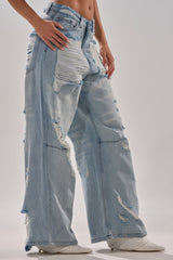SUPER DISTRESSED WIDE LEG DENIM
