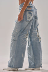 SUPER DISTRESSED WIDE LEG DENIM