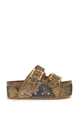 AZALEA WANG JAINNA GREEN VELVET FLATFORM SANDAL