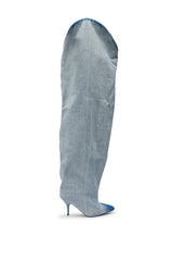 AKIRA GOLD JANELISSE DENIM STILETTO BOOT