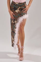 TRYING SOMETHING NEW CAMO SKIRT WITH FEATHERS