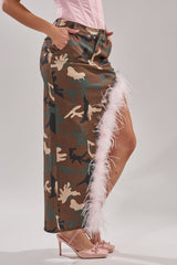 TRYING SOMETHING NEW CAMO SKIRT WITH FEATHERS