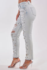 DAMN GIRL EMBELLISHED SKINNY DENIM