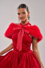 WITH A BOW FAUX FUR SHAWL