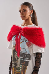 WITH A BOW FAUX FUR SHAWL