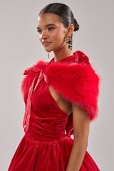 WITH A BOW FAUX FUR SHAWL
