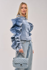 DREA RUFFLE SLEEVE DENIM BUTTON DOWN