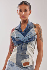 ALWAYS RIGHT DENIM ABSTRACT BLOUSE