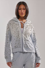 OH HOT DAMN EMBELLISHED ZIP UP SWEATSHIRT