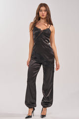 MIDNIGHT MUSE LACE SATIN JUMPSUIT