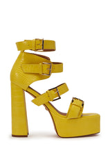 AZALEA WANG KAELIN YELLOW CROC PU PLATFORM CHUNKY SANDAL