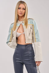 BETTER LUCK CROPPED MOTO IN LIGHT BLUE