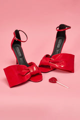 AZALEA WANG LANYIN RED LIQUID LUXE BOW SANDAL