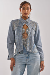 HOOKED ON YOU EMBELLISHED DENIM JACKET