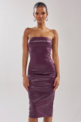 OH HOT DAMN FAUX LEATHER MIDI DRESS IN PURPLE