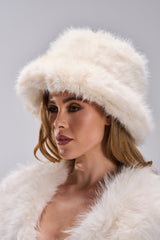 BABY IT'S COLD OUTSIDE FAUX FUR BUCKET HAT IN IVORY