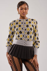 GUESS WHAT PLAID CARDIGAN