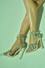 AZALEA WANG ROMI WHITE FLORAL WITH RHINESTONES STILETTO SANDAL